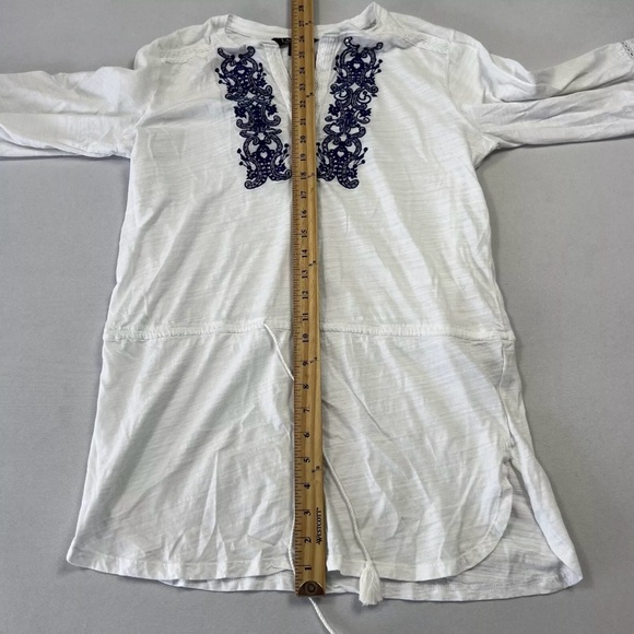 Lauren Ralph Lauren Womens V-Neck Tunic Embroidered Cotton 3/4 Sleeve White Sz S - Picture 7 of 9